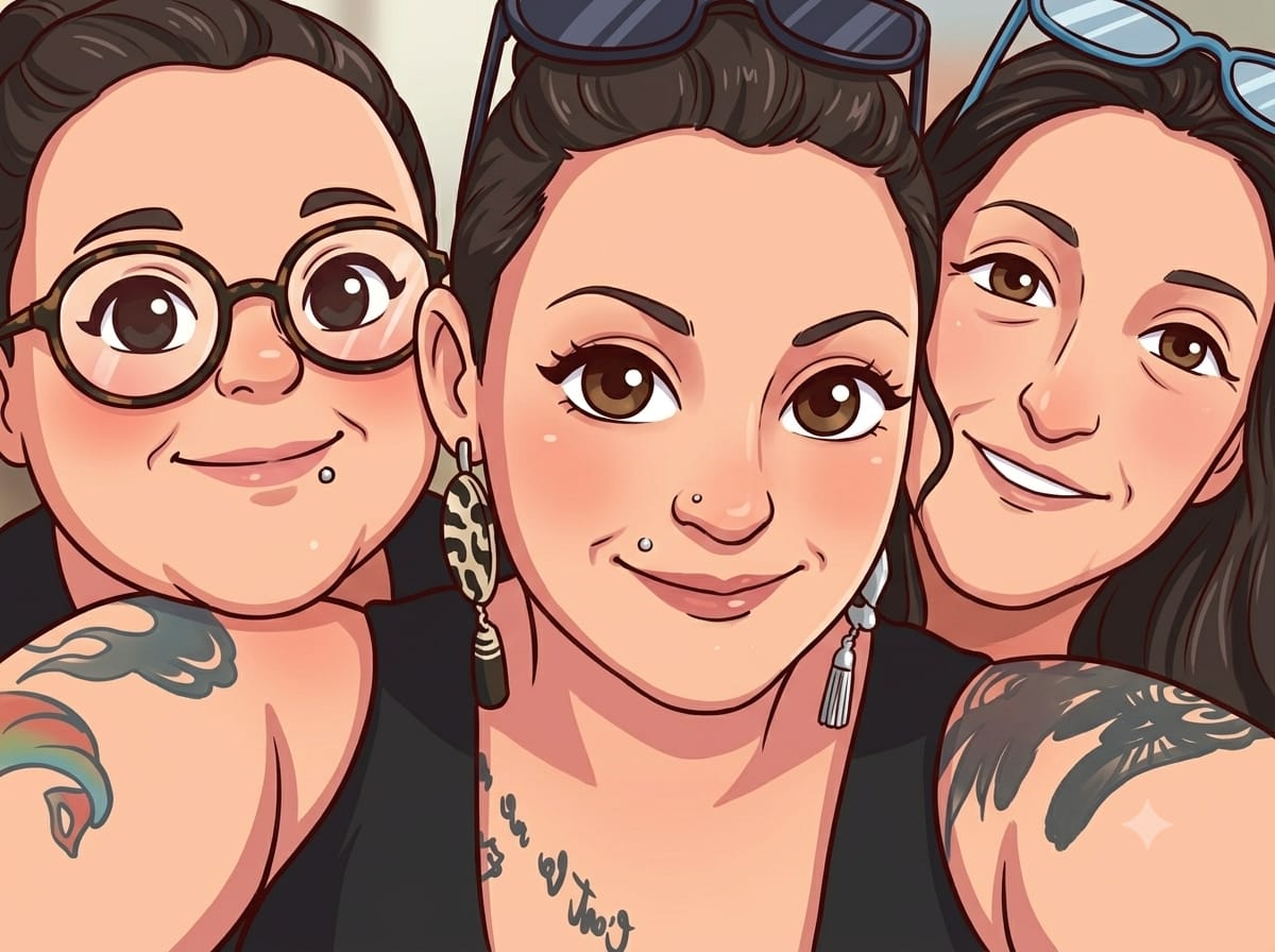 Illustrazione a fumetto di tre ragazze sorridenti del New Moon